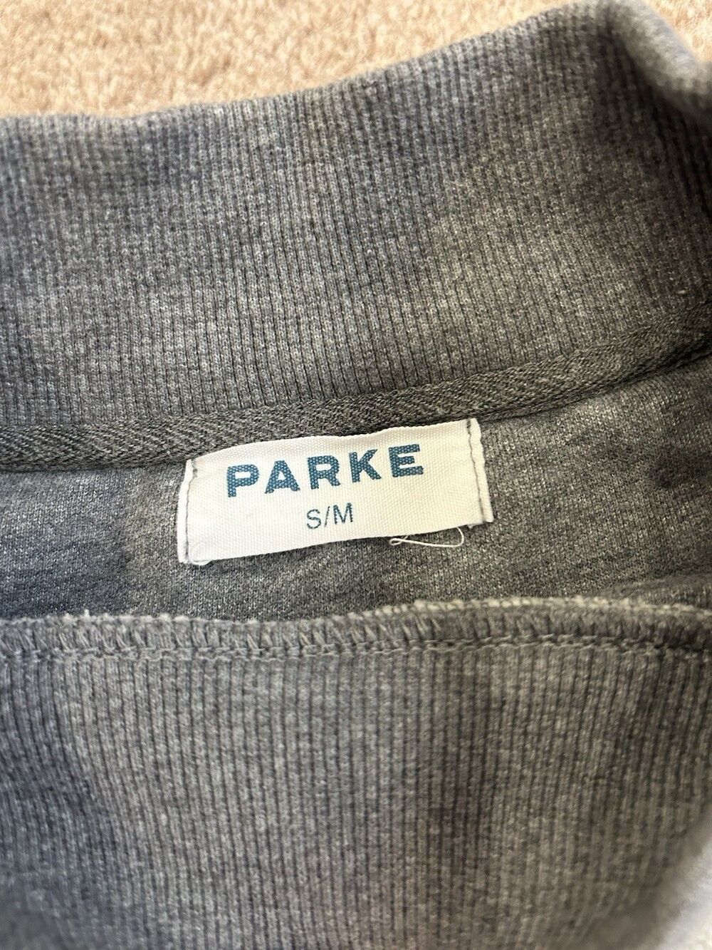 PARKE Inside Out Cozy Collection Varsity Mockneck Sweatshirt Stormy Grey S/M - Picture 4 of 7